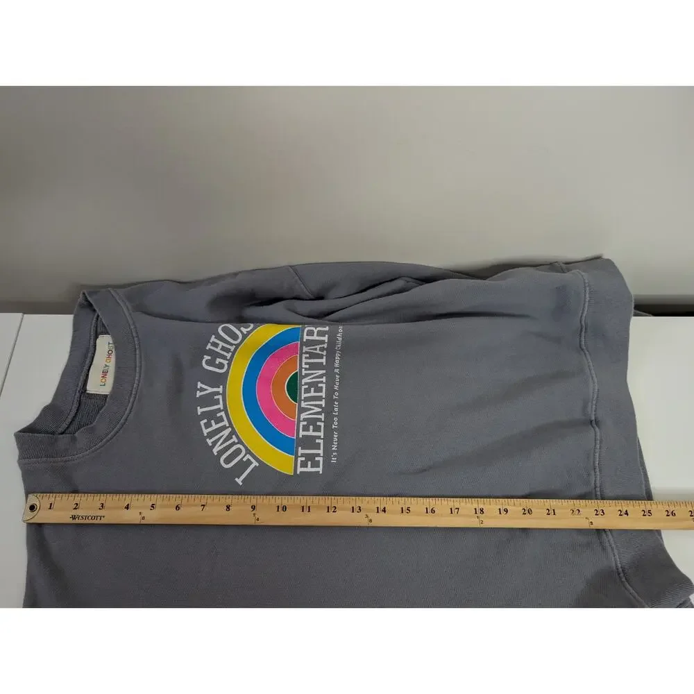 Lonely Ghost Elementary XL Grey Pullover Sweatshirt Rainbow